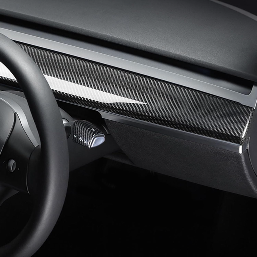 Real Carbon Fiber Dashboard Trim Cover For Tesla Model 3/Y Y:2018-2024