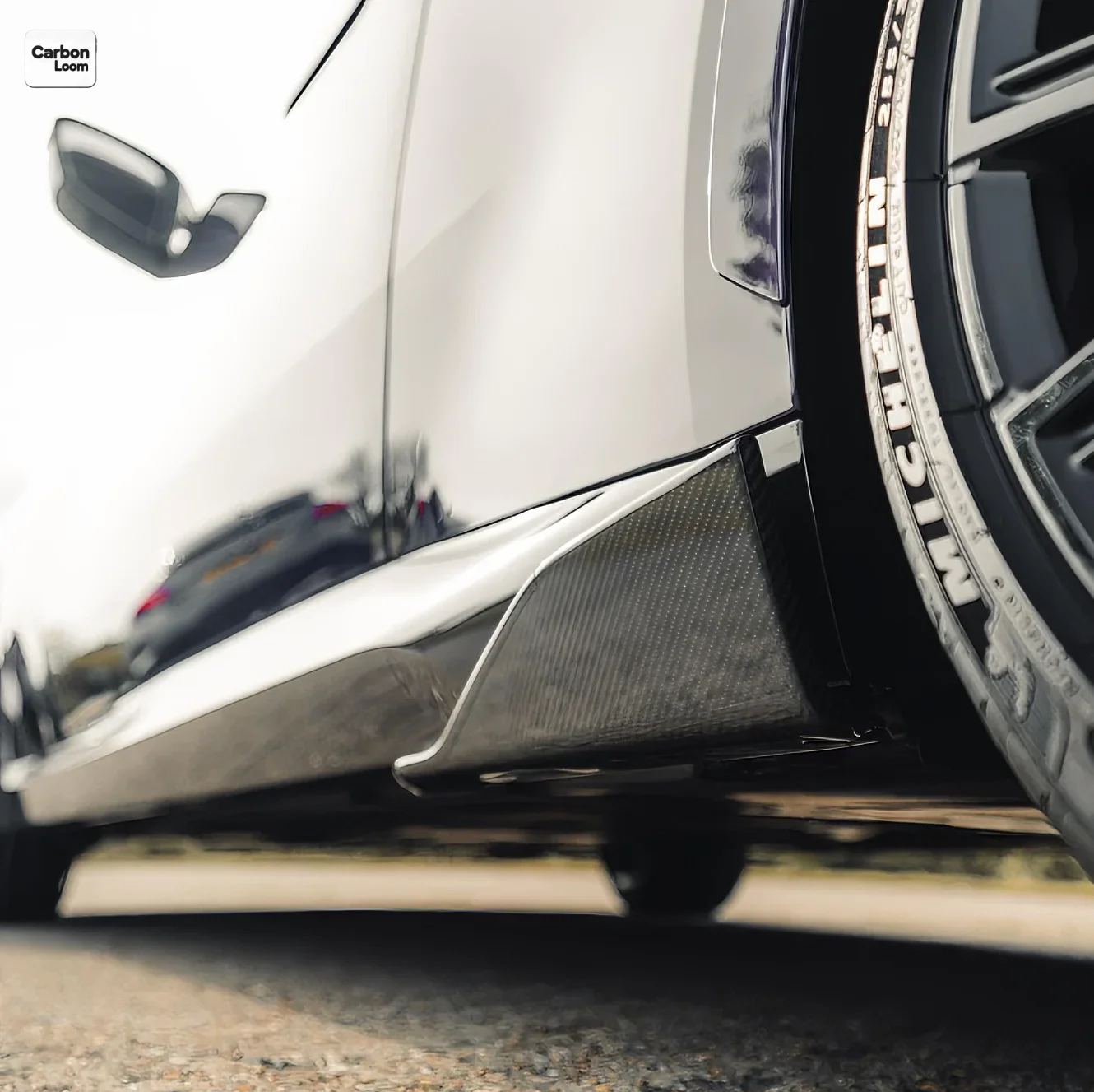 after market carbon fiber side skirts, M performance style on BMW 2 series G42, side view