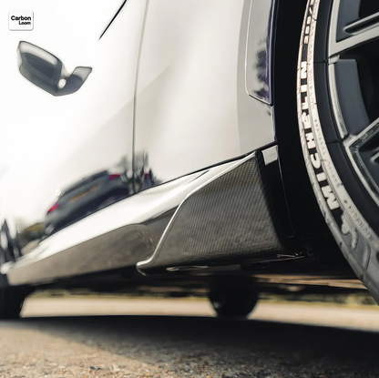 after market carbon fiber side skirts, M performance style on BMW 2 series G42, side view