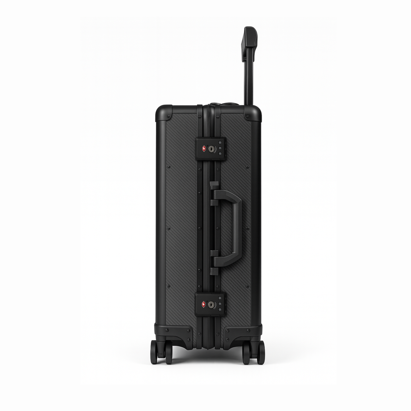 Luxury carbon fiber carry-on with dual TSA combination locks